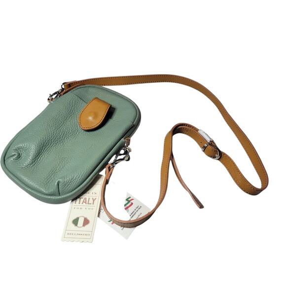 Divina Firenze Amanda Leather Cell Phone Crossbody Bag Purse Mint Green Italy - Picture 2 of 13